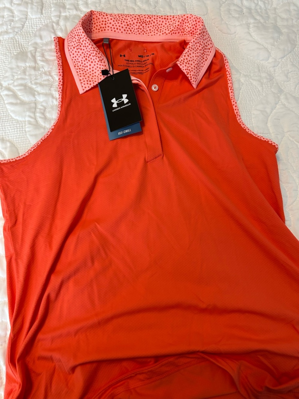 Under Armour Iso-Chill Polo - Coral and Pink Dot Collar - Picture 8 of 11
